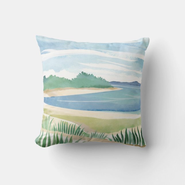 Beach Grass Bay | Watercolor Ocean Coastal Sea Kissen (Vorderseite)