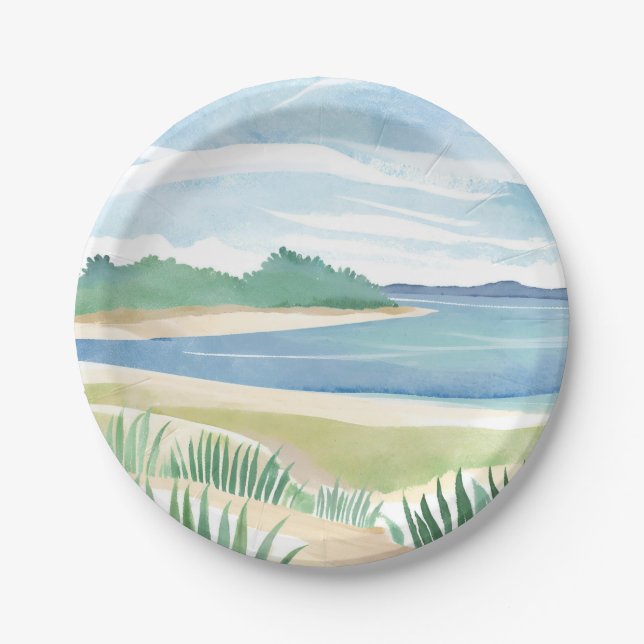 Beach Grass Bay | Watercolor Ocean Coastal Sea Pappteller (Vorderseite)
