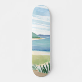 Beach Grass Bay | Watercolor Ocean Coastal Sea Skateboard