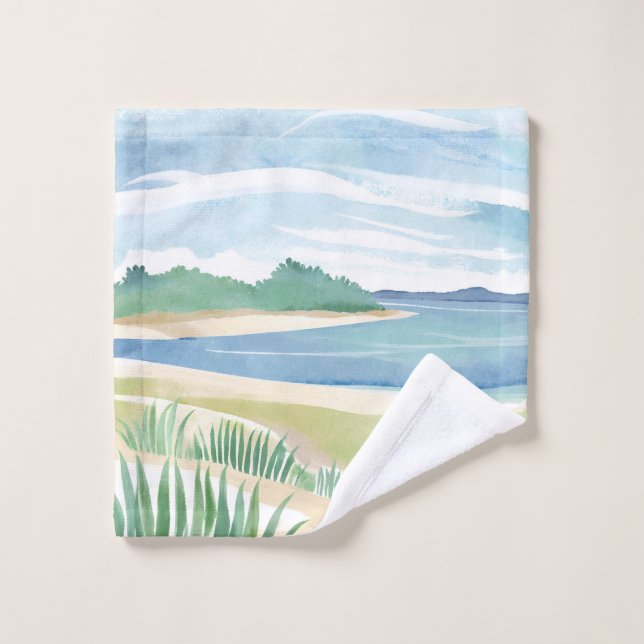 Beach Grass Bay | Watercolor Ocean Coastal Sea Waschlappen (Waschlappen)
