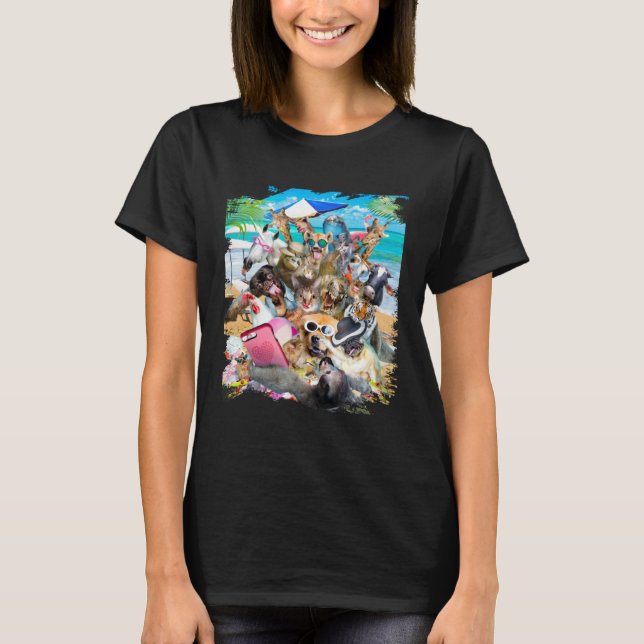 Beach Group Selfie Sloth Pug Cat Chicken Dog Unico T-Shirt (Vorderseite)