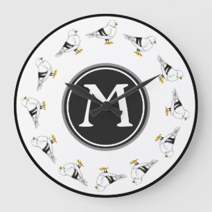 Beach Gull Seagull New York Pigeon Bird Initial Große Wanduhr