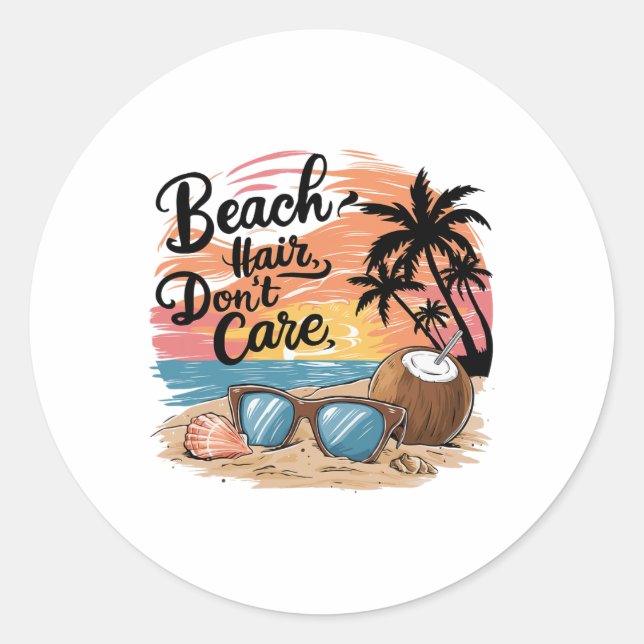 Beach Hair Don't Care Vacation Summer Vibes Coconu Runder Aufkleber (Vorderseite)