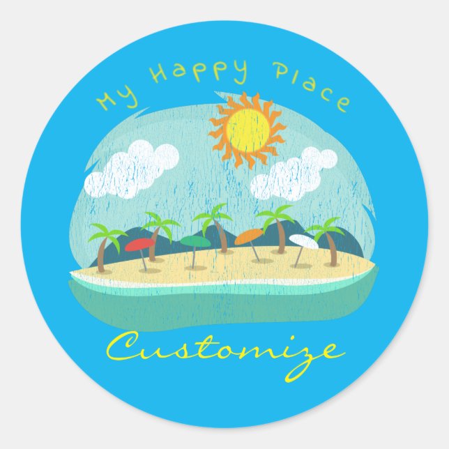 Beach Happy Place Thunder_Cove Runder Aufkleber (Vorderseite)