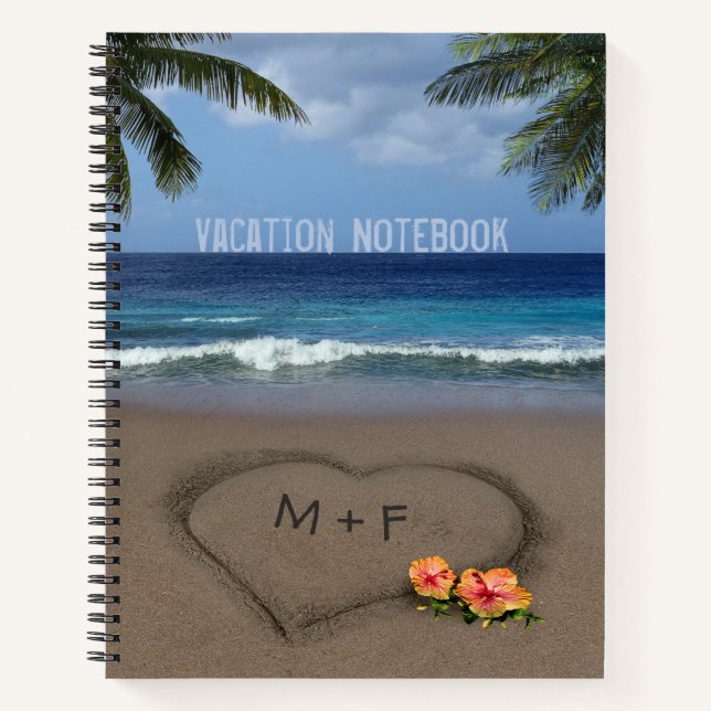 Beach Heart mit anpassbarem Text auf der Vordersei Notizbuch (Vorderseite)