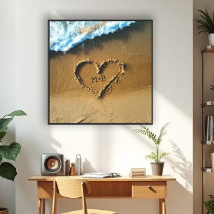 Beach Heart Ocean Anfänglich Chic Hochzeitstag Leinwanddruck