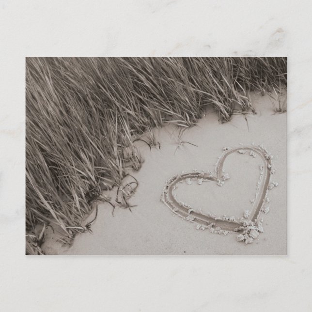 Beach Heart Sepia Postcard Postkarte (Vorderseite)