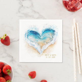 Beach Heart Shape Wave Wedding Paper Napkin Serviette