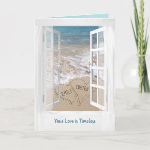 Beach Hearts in Window for Newlyweds Card Karte