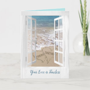 Beach Hearts in Window for Newlyweds Karte