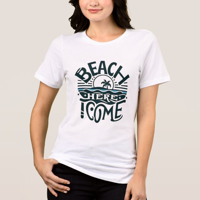 Beach Here I Come Sunset & Palm Tree Island Tri-Blend Shirt (Vorderseite)