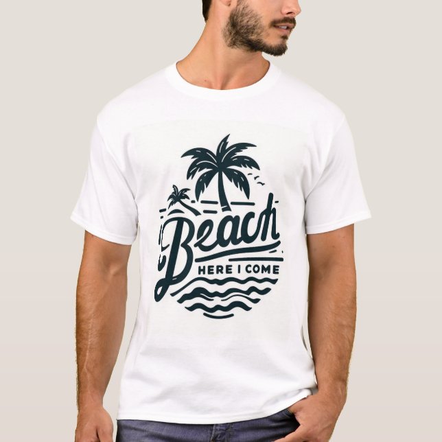 Beach Here I Come Tropical Palm Tree T-Shirt (Vorderseite)