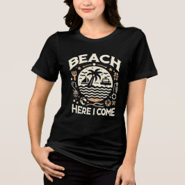 Beach Here I Come Tropical Sunset Fun Tri-Blend Shirt