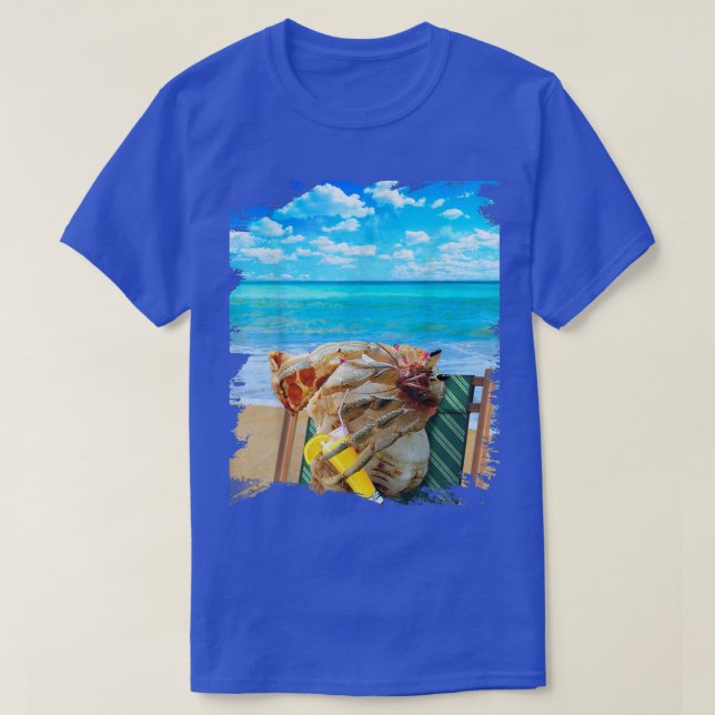 Beach Hermit Crab Chilling Drinking Pizza Funny Cu T-Shirt (Design vorne)
