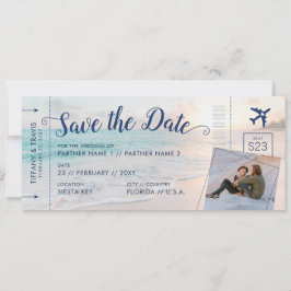 Beach Hochzeit in Urlaubsort Boarding Pass Foto Save The Date