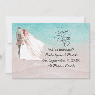 Beach Hochzeit mit Braut und Bräutigam am Strand I Einladung