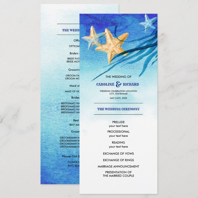 Beach | Hochzeitsprogramm für Küstengewässer Programm (Vorne/Hinten)