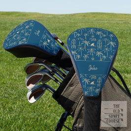 Beach holiday pattern and your name in beige golf headcover