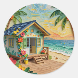 Beach Home Coastal Art Runder Aufkleber