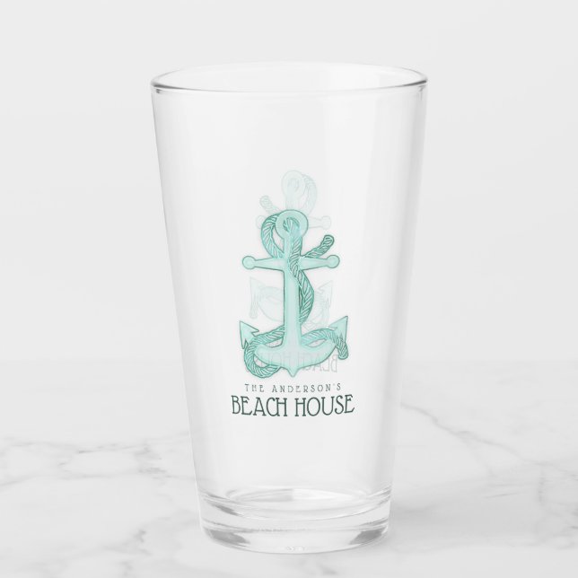 Beach House Anchor & Rope Aqua Blue ID623 Glas (Vorderseite)
