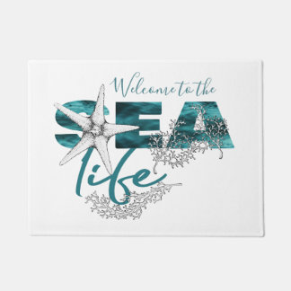 Beach House Aqua Blue Sea Life Typografy Willkomme Fußmatte