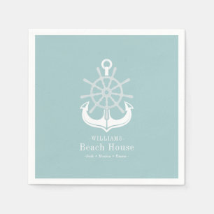 Beach House Aquamarin Familienname Anchor Serviette