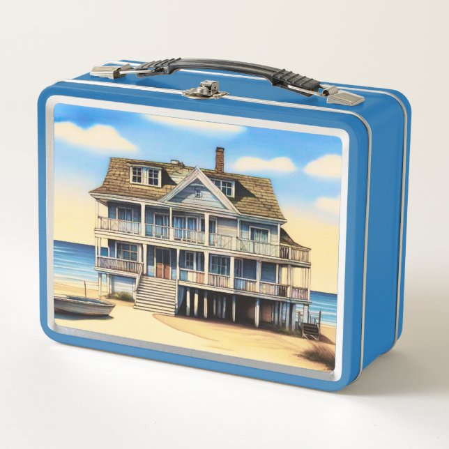 Beach House auf dem Sand Metall Brotdose (Vorderseite)