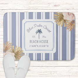 Beach House Blue Stripes Coastal Boho Bauernhof Badematte