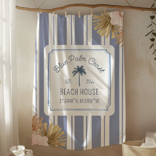 Beach House Blue Stripes Coastal Boho Bauernhof Fleecedecke