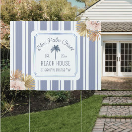 Beach House Blue Stripes Coastal Boho Bauernhof Gartenschild
