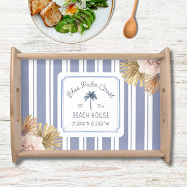 Beach House Blue Stripes Coastal Boho Bauernhof Serviertablett