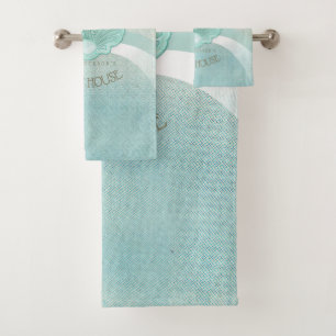 Beach House Clam Muschel Aqua Blue ID623 Badhandtuch Set