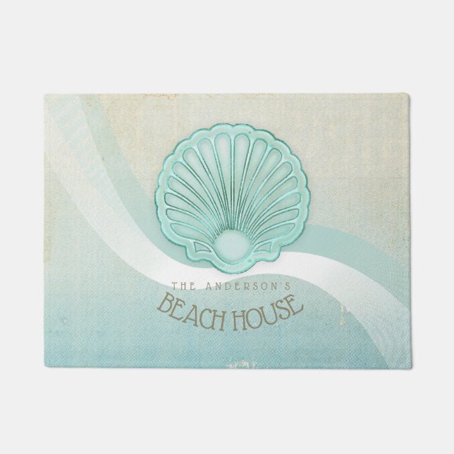 Beach House Clam Muschel Aqua Blue ID623 Fußmatte (Vorderseite)