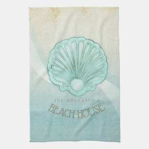Beach House Clam Muschel Aqua Blue ID623 Geschirrtuch