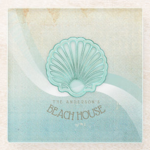Beach House Clam Muschel Aqua Blue ID623 Glasuntersetzer