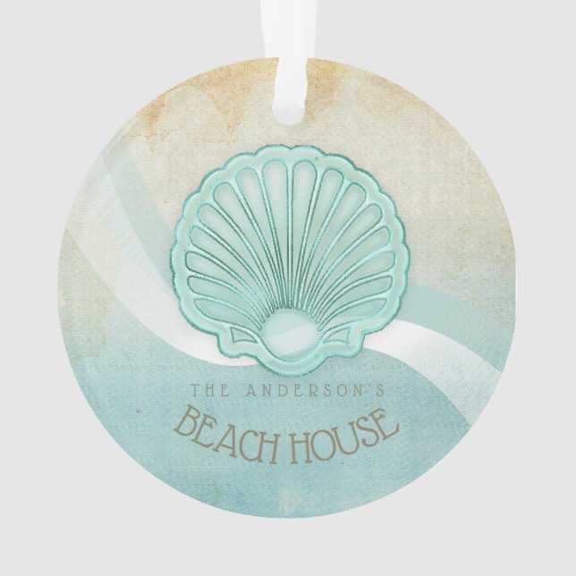 Beach House Clam Muschel Aqua Blue ID623 Ornament (Rückseite)