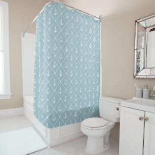 Beach House Coastal Egg Blue Nautical Anchors Duschvorhang