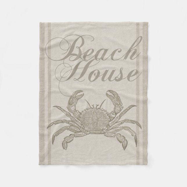Beach House Crab Küste Vintag Fleecedecke (Vorderseite)