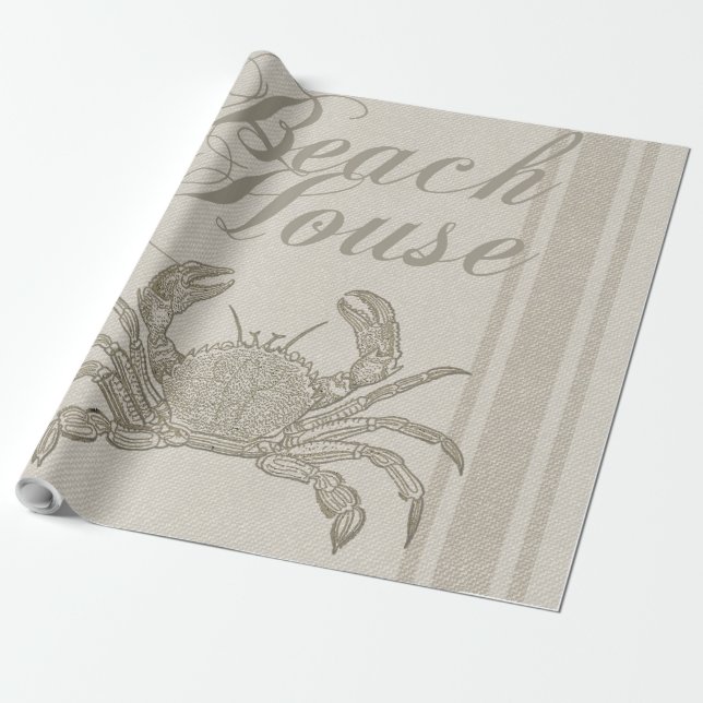 Beach House Crab Küste Vintag Geschenkpapier (Ungerollt)