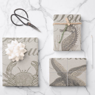 Beach House Crab Küste Vintag Geschenkpapier Set