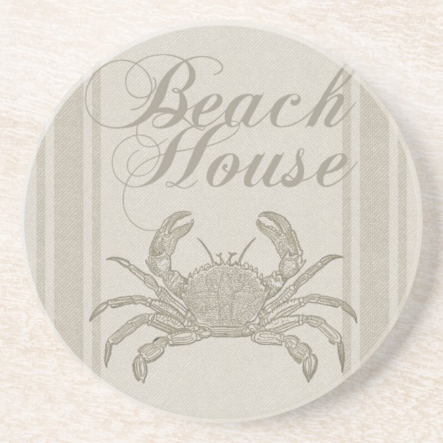 Beach House Crab Küste Vintag Getränkeuntersetzer (Vorne)