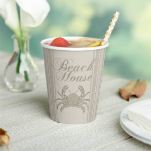 Beach House Crab Küste Vintag Pappbecher