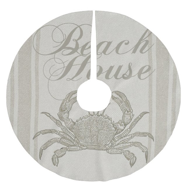 Beach House Crab Küste Vintag Polyester Weihnachtsbaumdecke (Vorderseite)