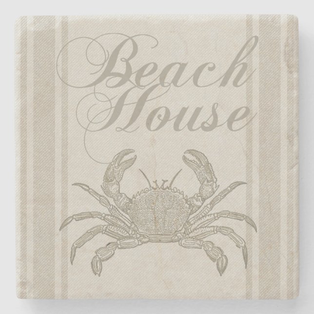 Beach House Crab Küste Vintag Steinuntersetzer (Vorderseite)