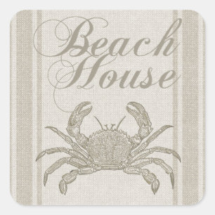 Beach House Crab Seashore Quadratischer Aufkleber