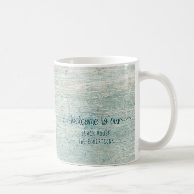 Beach House Driftwood Ocean Coasta Familienname Kaffeetasse (Rechts)