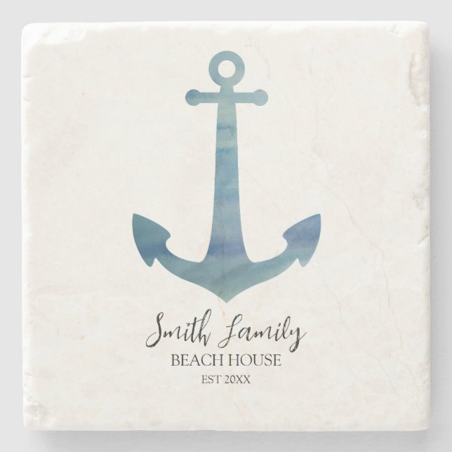 Beach House etablierte Anchor Nautical Steinuntersetzer (Vorderseite)
