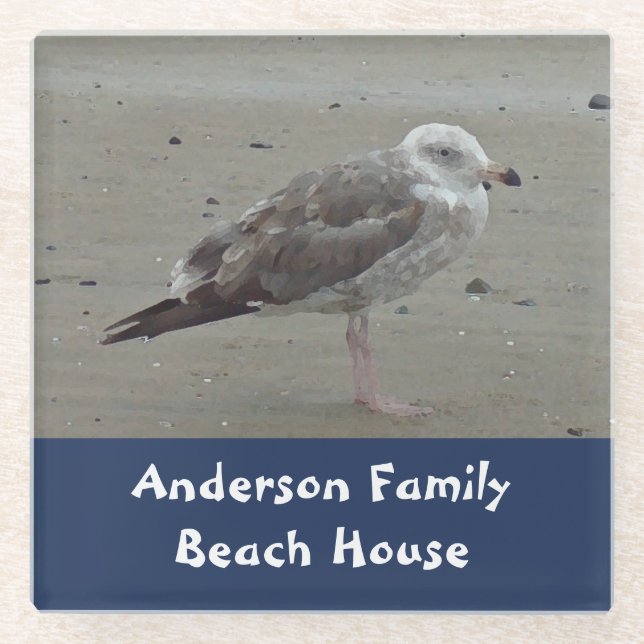 Beach House Familie Name Artistic Sea Bird Seagull Glasuntersetzer (Vorderseite)