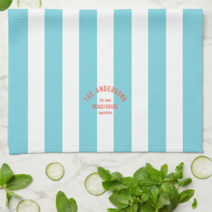 Beach House Familienname Blue Cabana Stripe Geschirrtuch