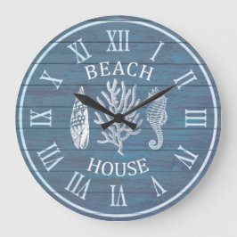 Beach House Gray Blue Wood Corod Seepferd Large Cl Große Wanduhr